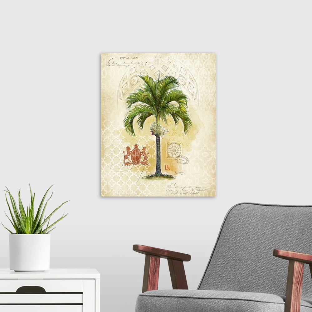 A modern room featuring Classic treatment of the lovely palm tree, fine art look for any decor style.