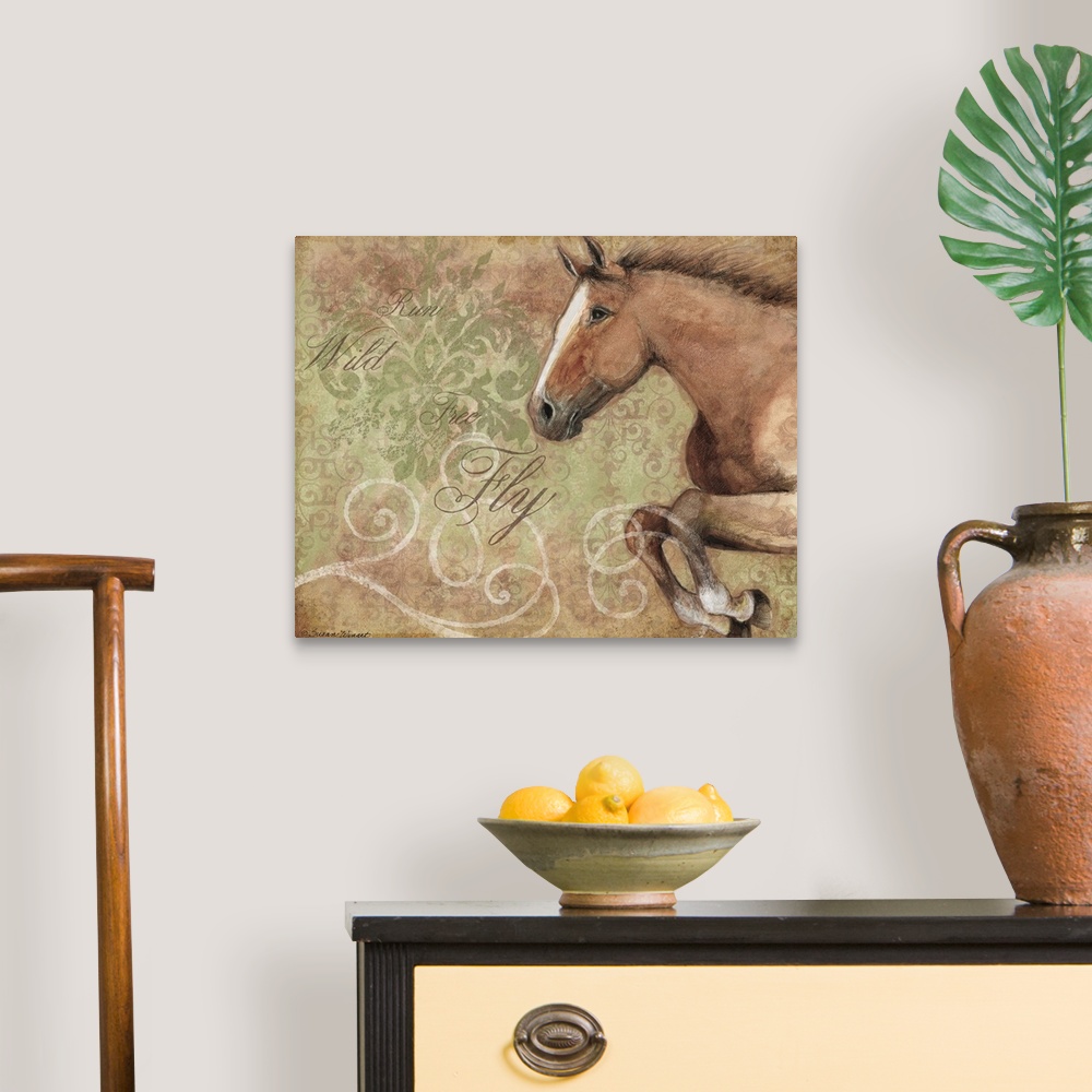 A traditional room featuring Stunning depiction of this beautiful creature called the horse