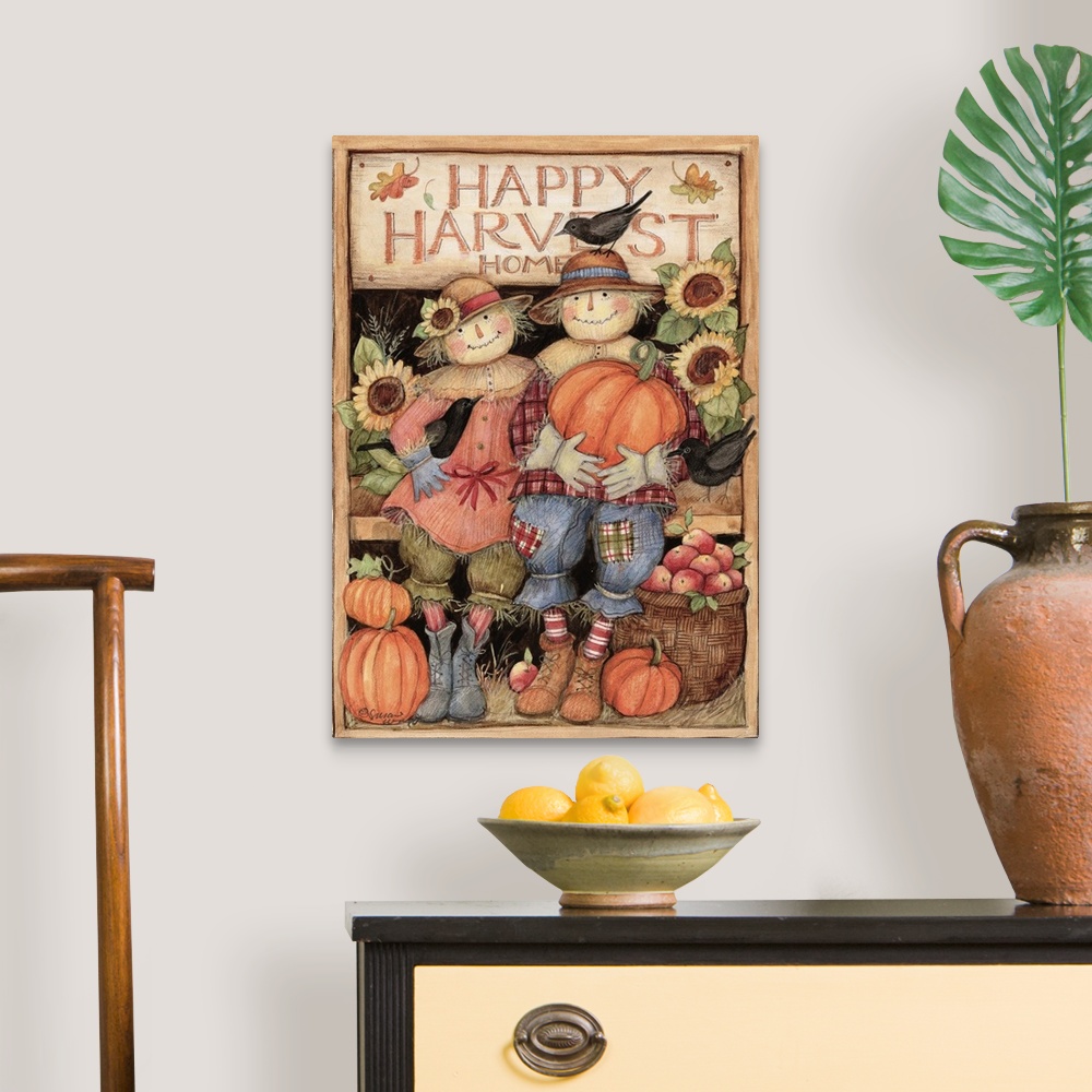 A traditional room featuring What captures the harvest spirit more than this whimsical Scarecrow couple!