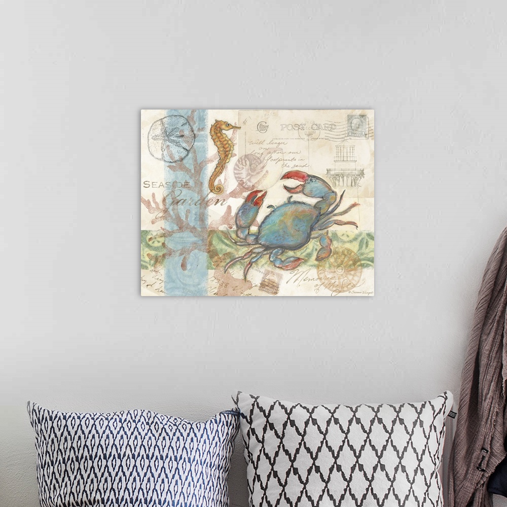 A bohemian room featuring Blue crabs bring the coast indoors