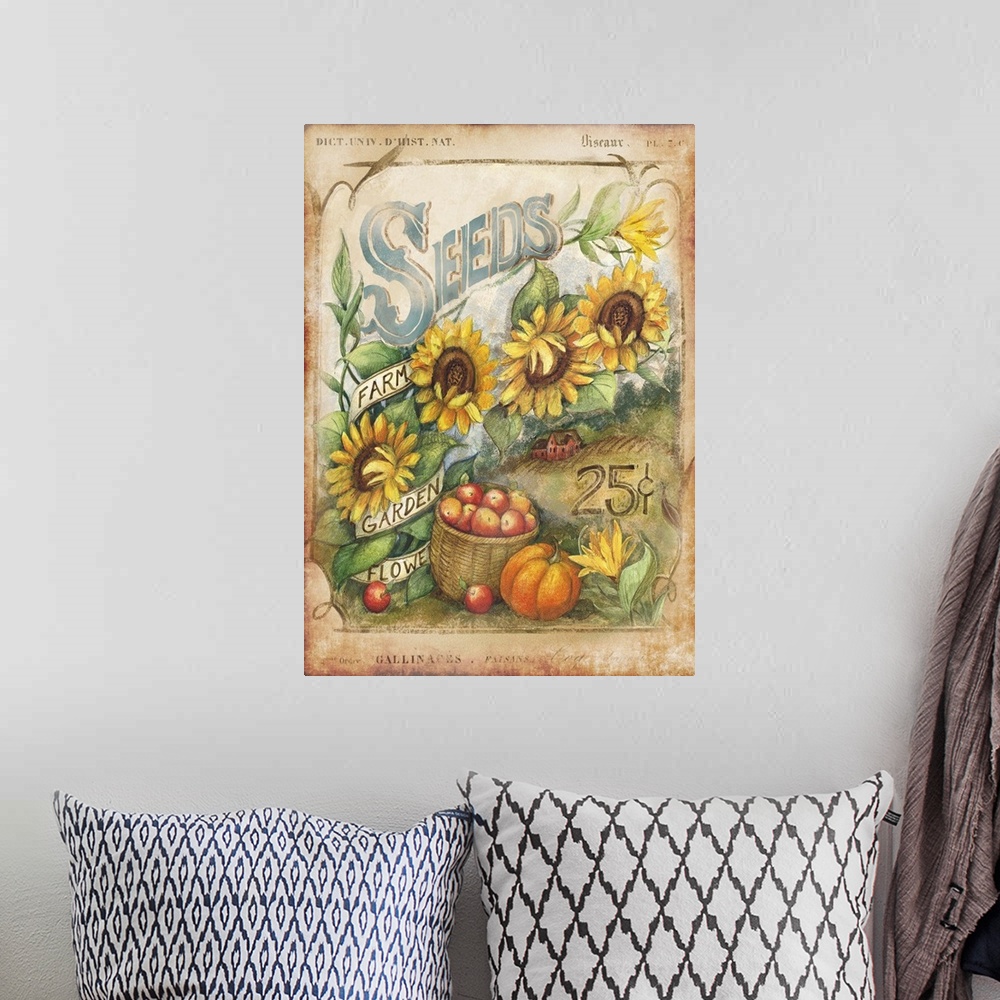 A bohemian room featuring Vintage seed packets send us back in time to harvests of past times.