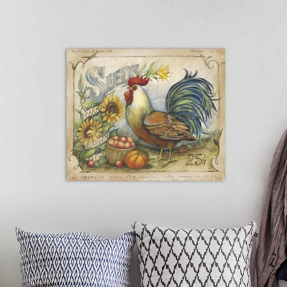 A bohemian room featuring Vintage rooster treatment offers sophisticated country style.