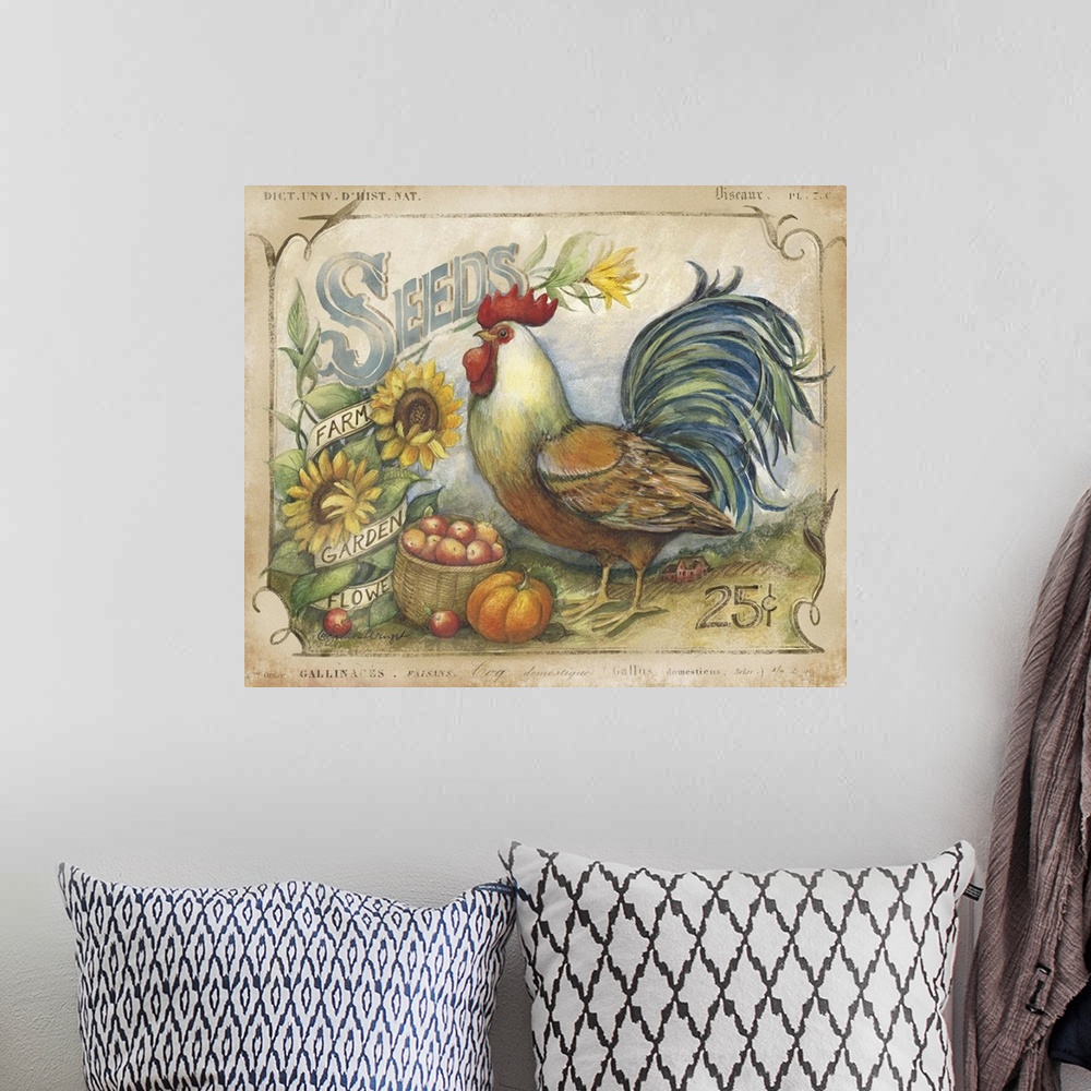A bohemian room featuring Vintage rooster treatment offers sophisticated country style.