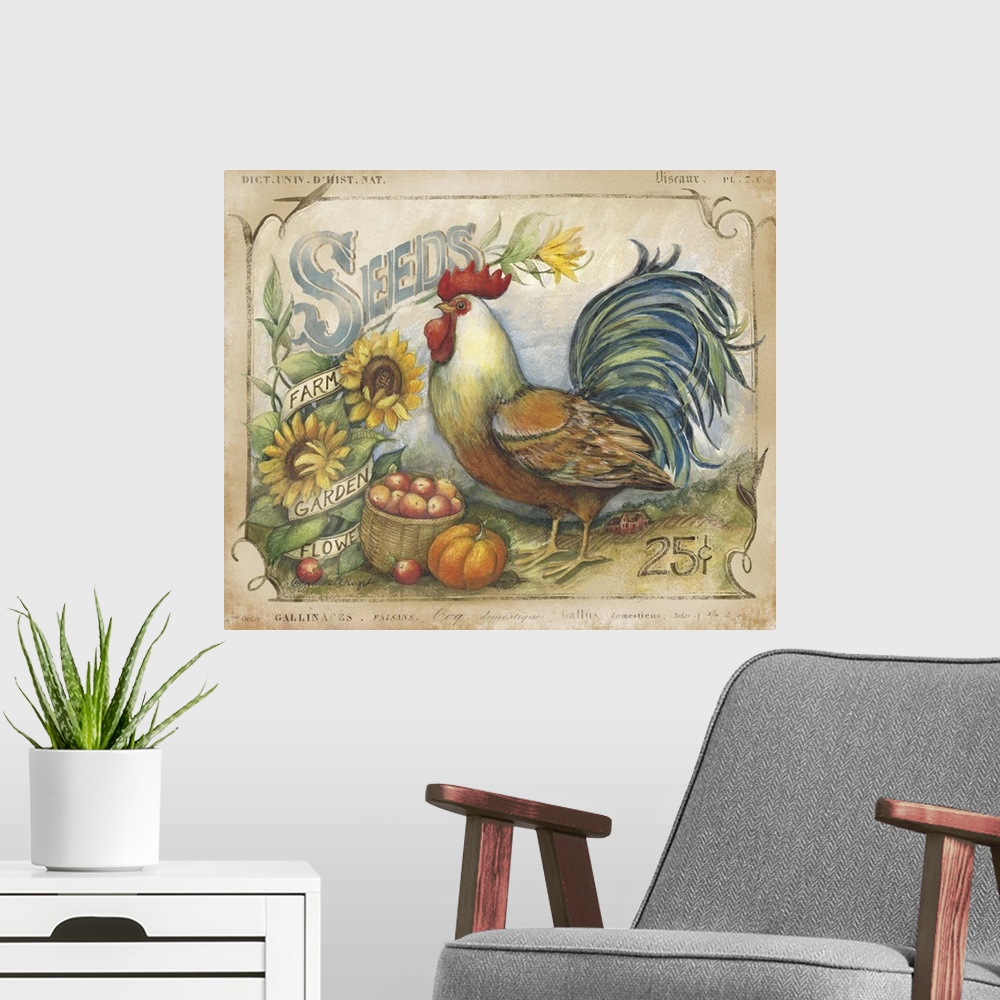 A modern room featuring Vintage rooster treatment offers sophisticated country style.