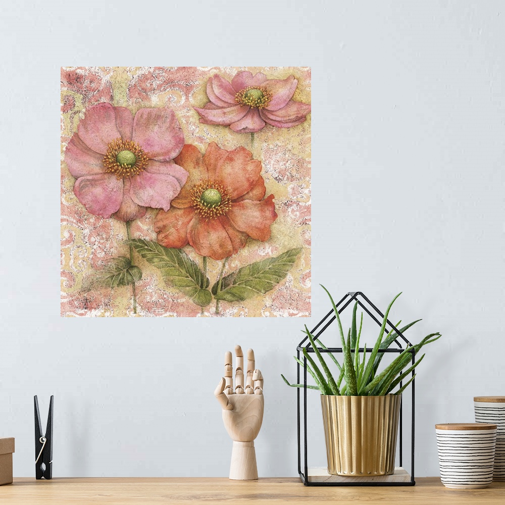A bohemian room featuring Lovely floral art evokes a serene mood for any decor