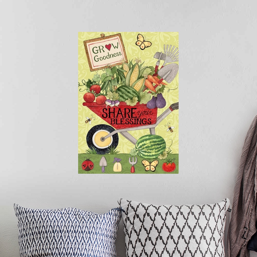 A bohemian room featuring Celebrate your veggie garden with this whimsical piece