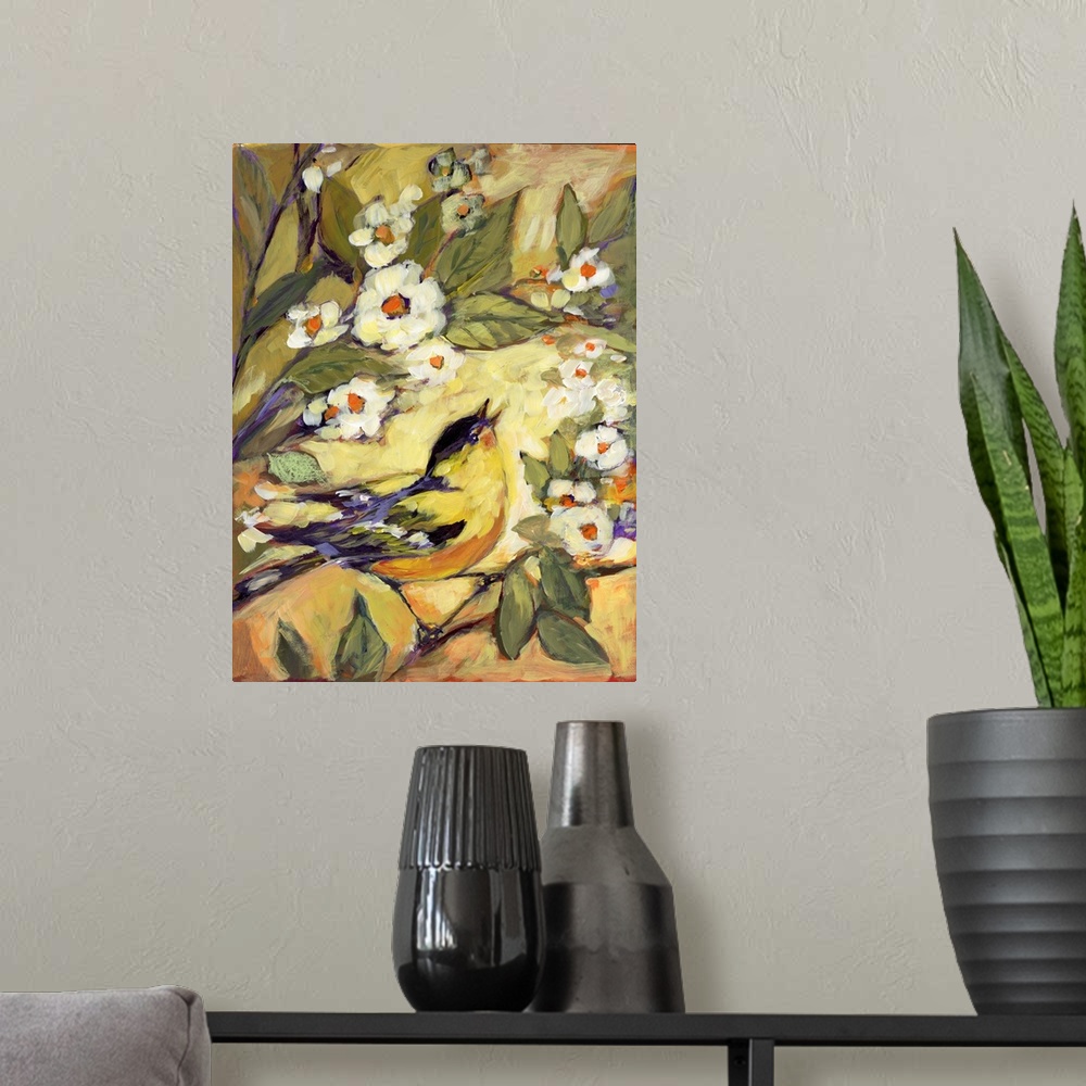 A modern room featuring Loosely rendered bird motif makes a bold decor statementoclassic yet contemporary!