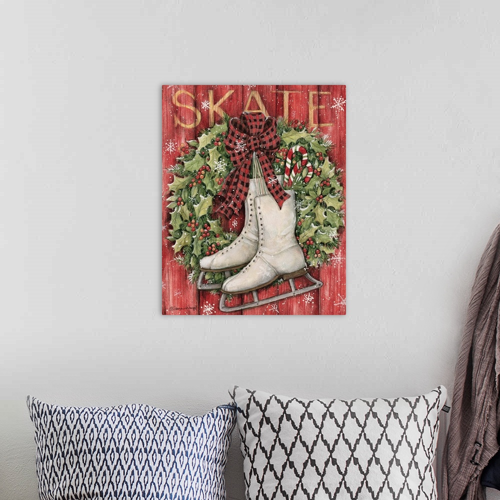 A bohemian room featuring Vintage skates bring back winter images from childhood!