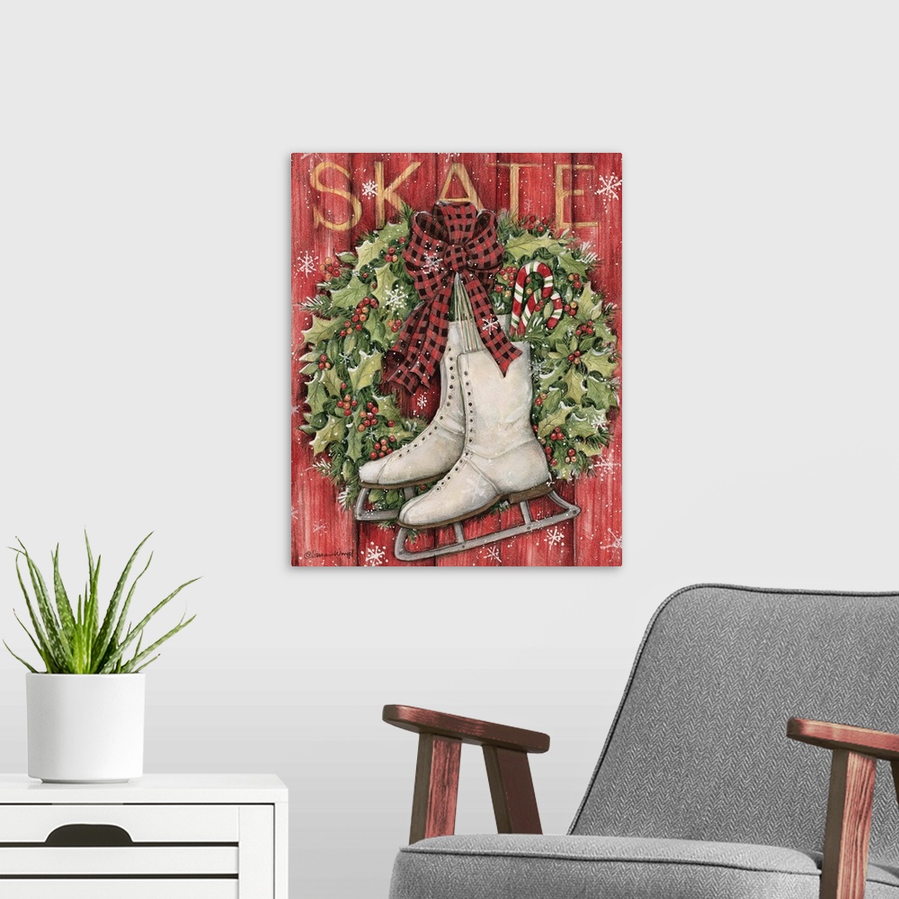 A modern room featuring Vintage skates bring back winter images from childhood!