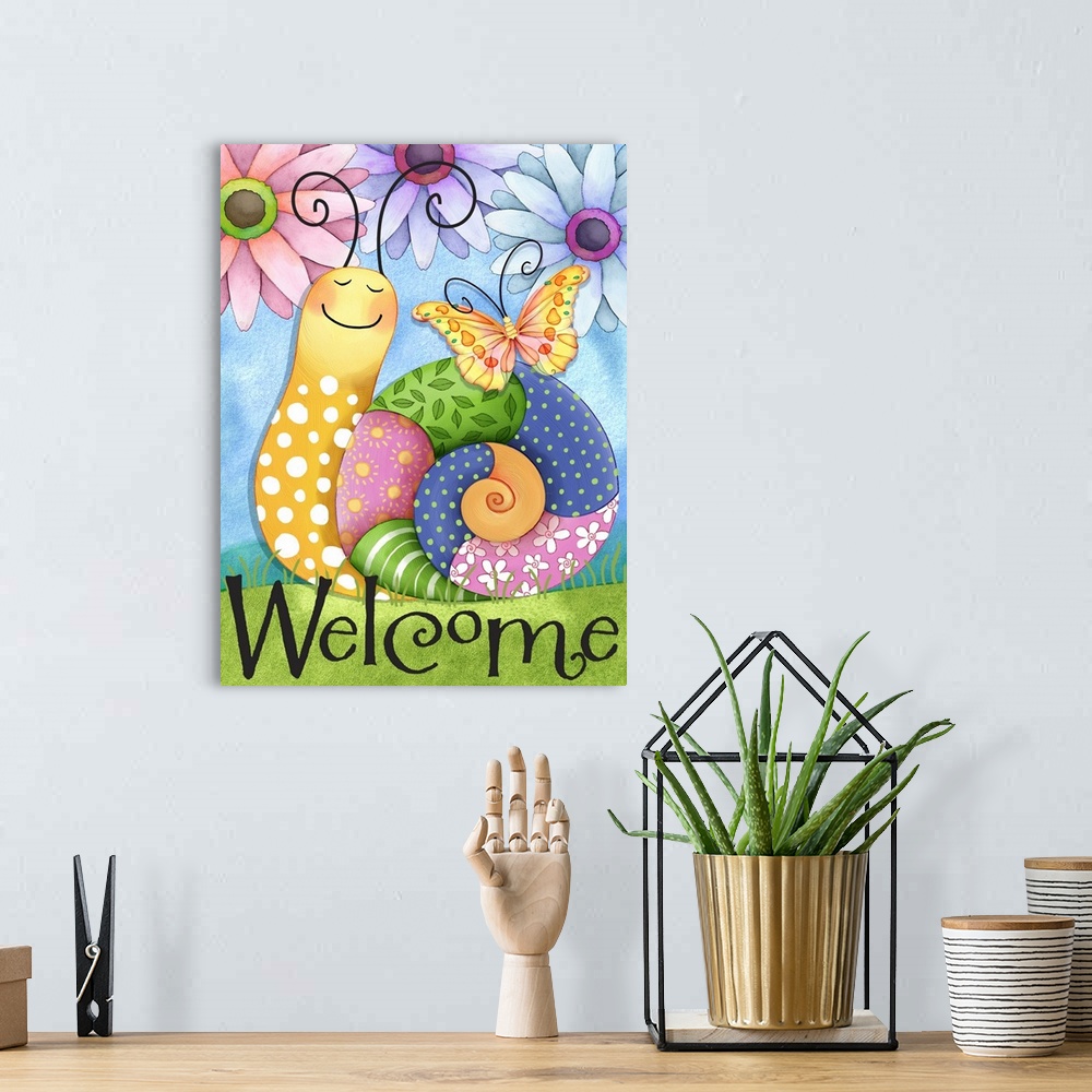 A bohemian room featuring This charming, colorful snail adds a playful touch to a garden or a play room.