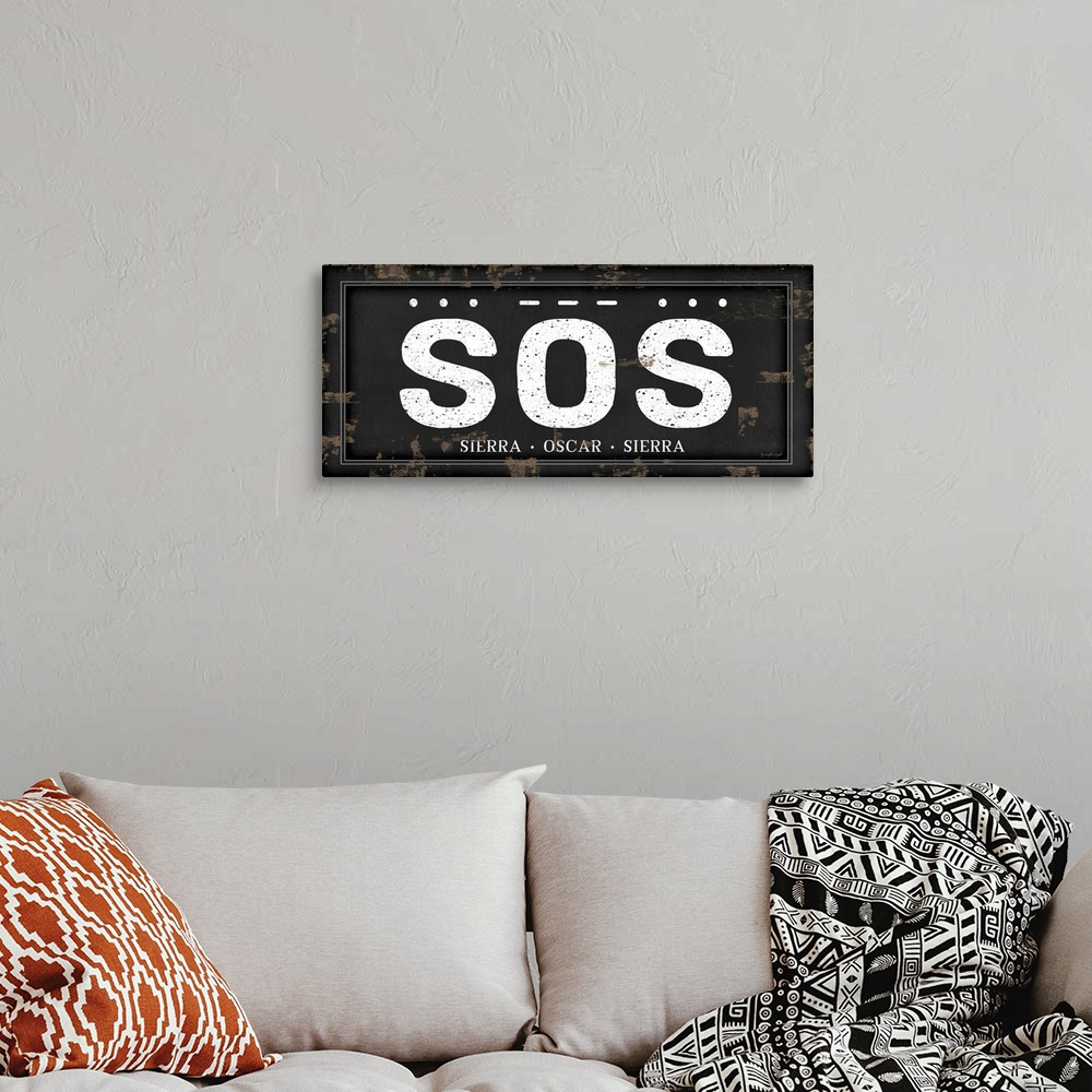 A bohemian room featuring SOS