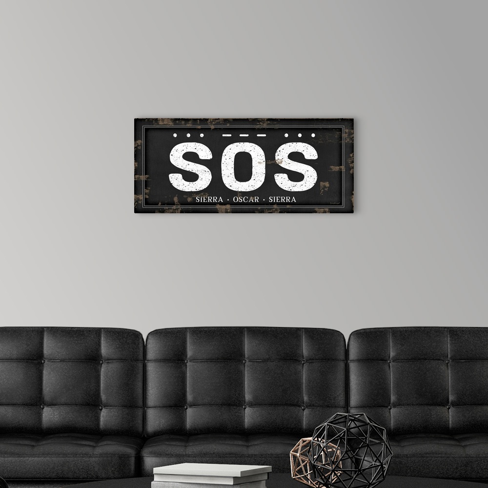 A modern room featuring SOS