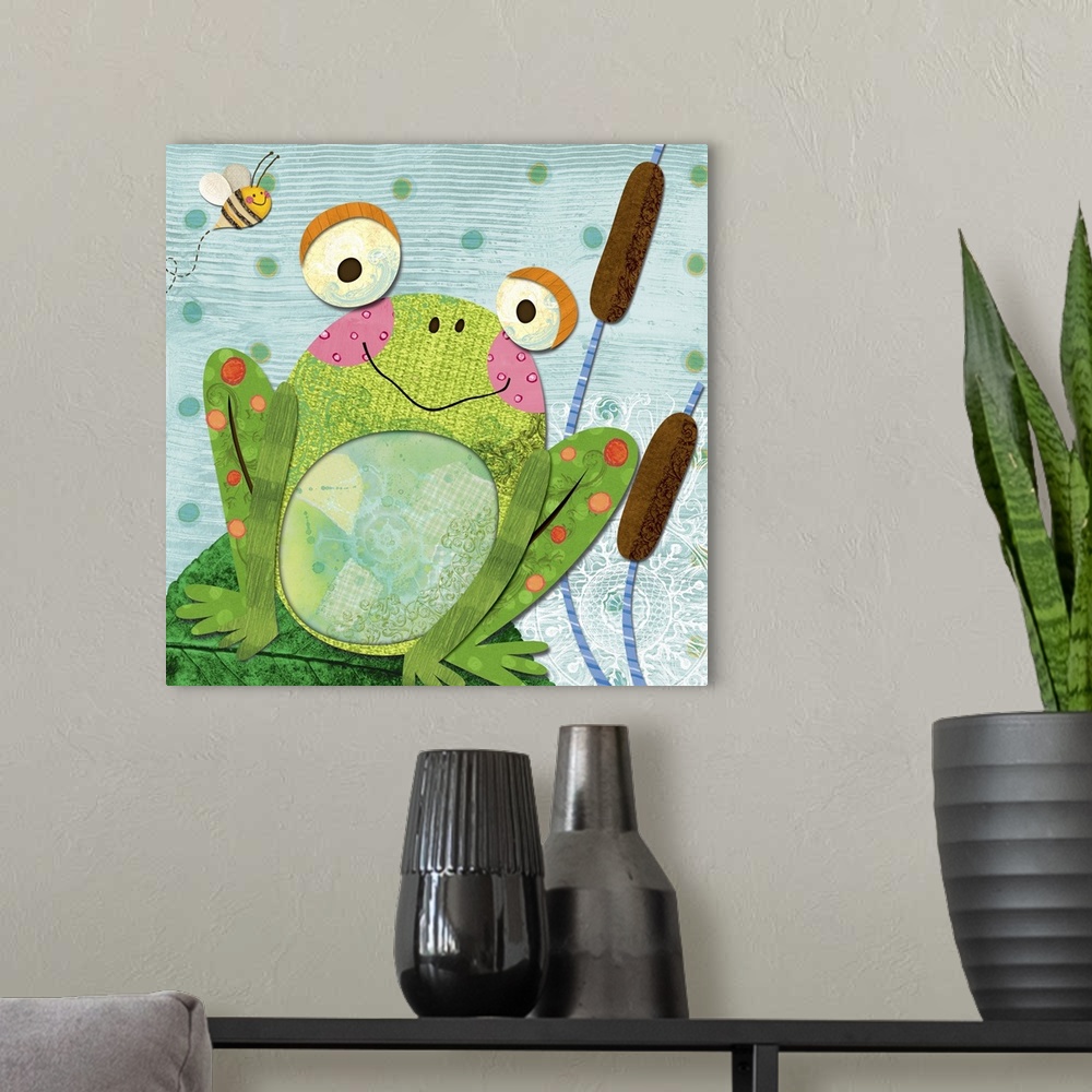 A modern room featuring Playful art with bright, bold and happy critters.  Perfect for kids room or playroom.