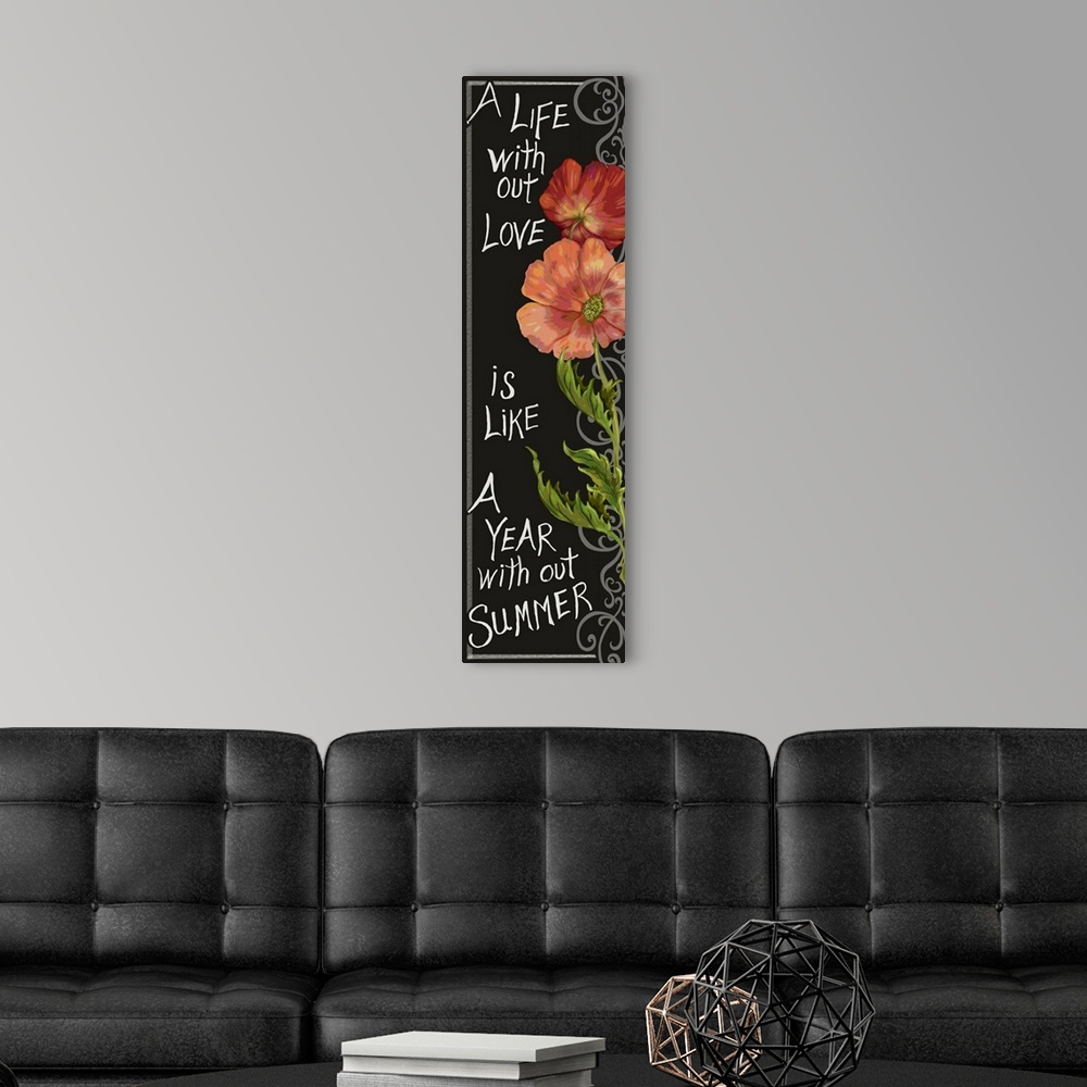 A modern room featuring Lyrical quote and floral evoking the joy of summer.