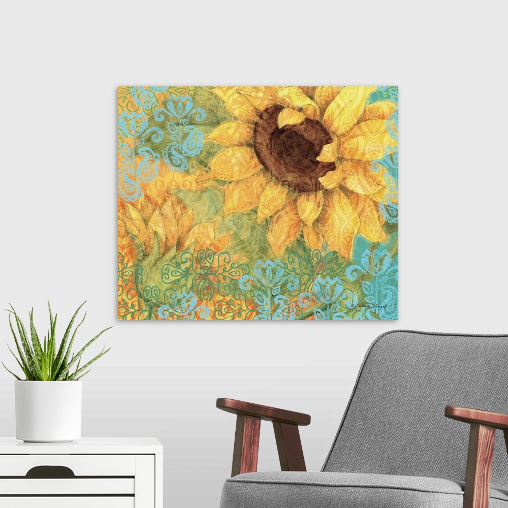 A modern room featuring Big and bold sunflower will make a splash on any wall!