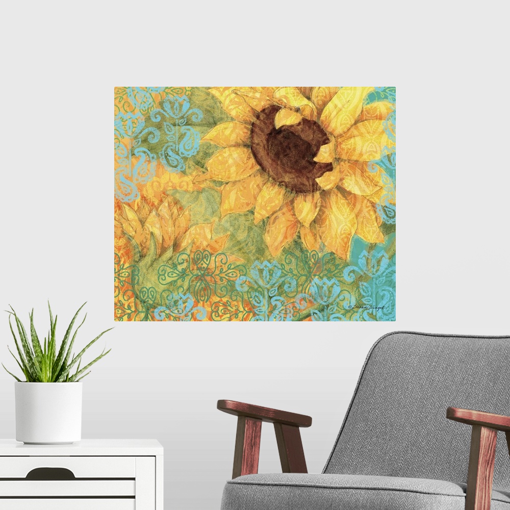 A modern room featuring Big and bold sunflower will make a splash on any wall!