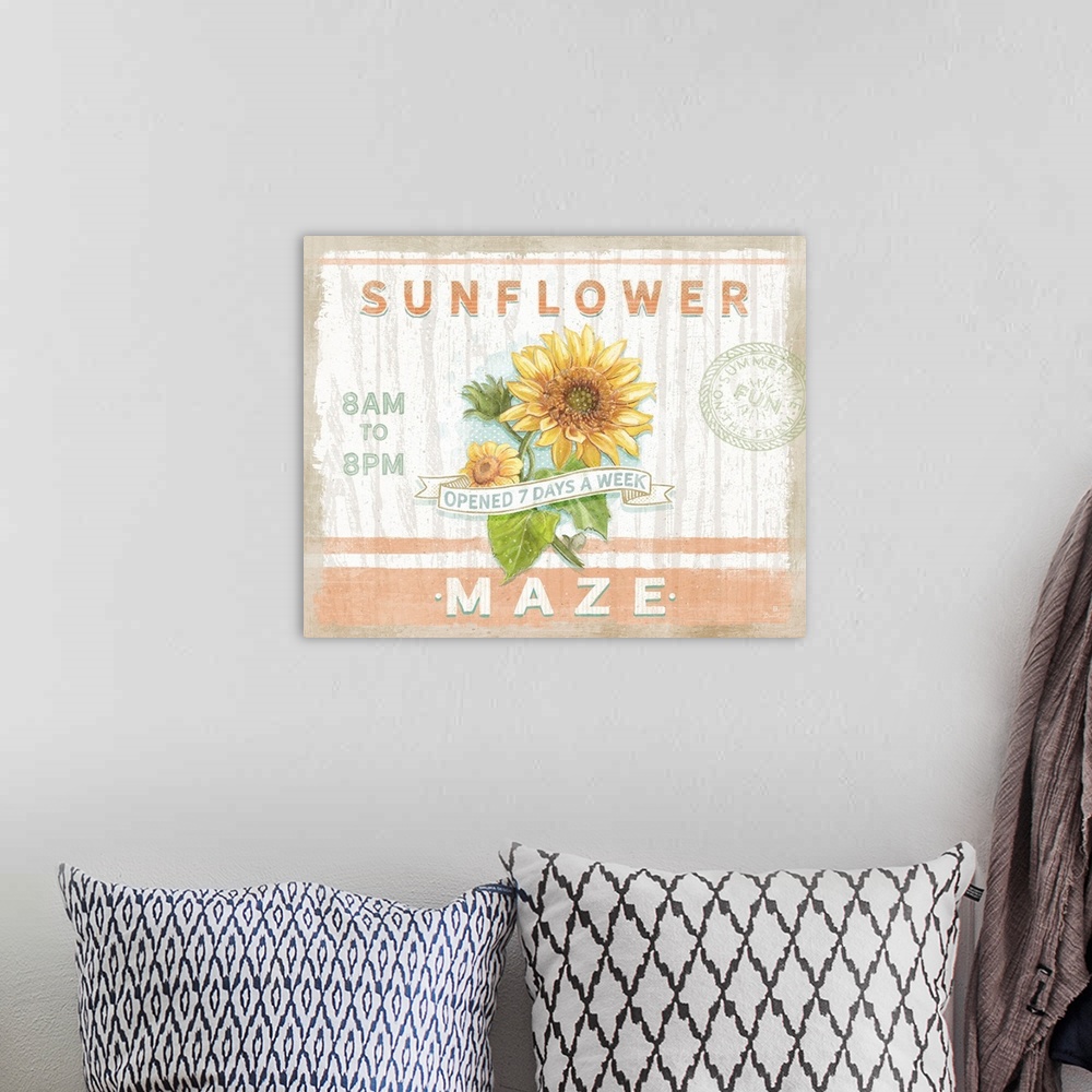 A bohemian room featuring This fall motif captures the fun of a sunflower maze.