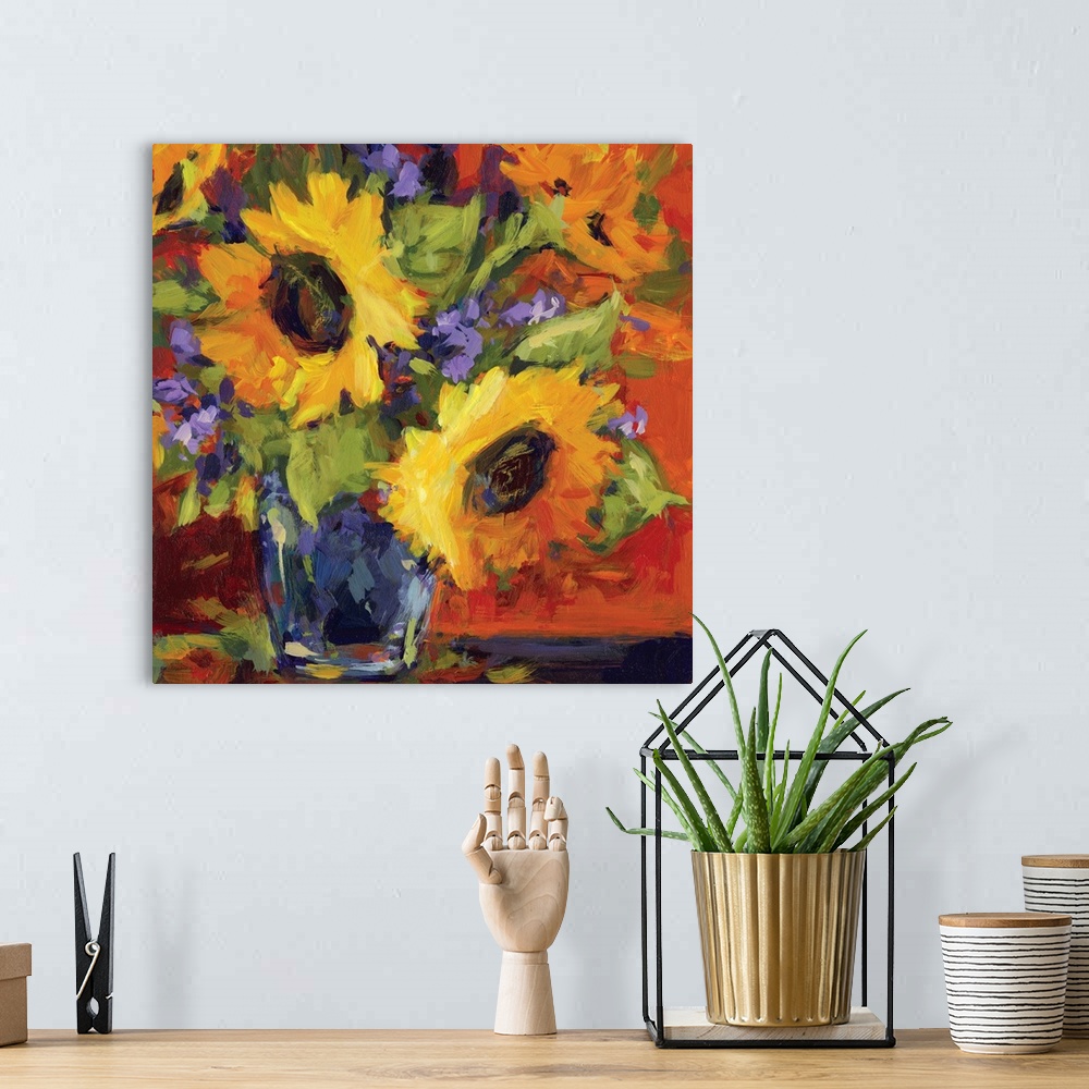 A bohemian room featuring This striking floral still life adds a dramatic statement to any room.