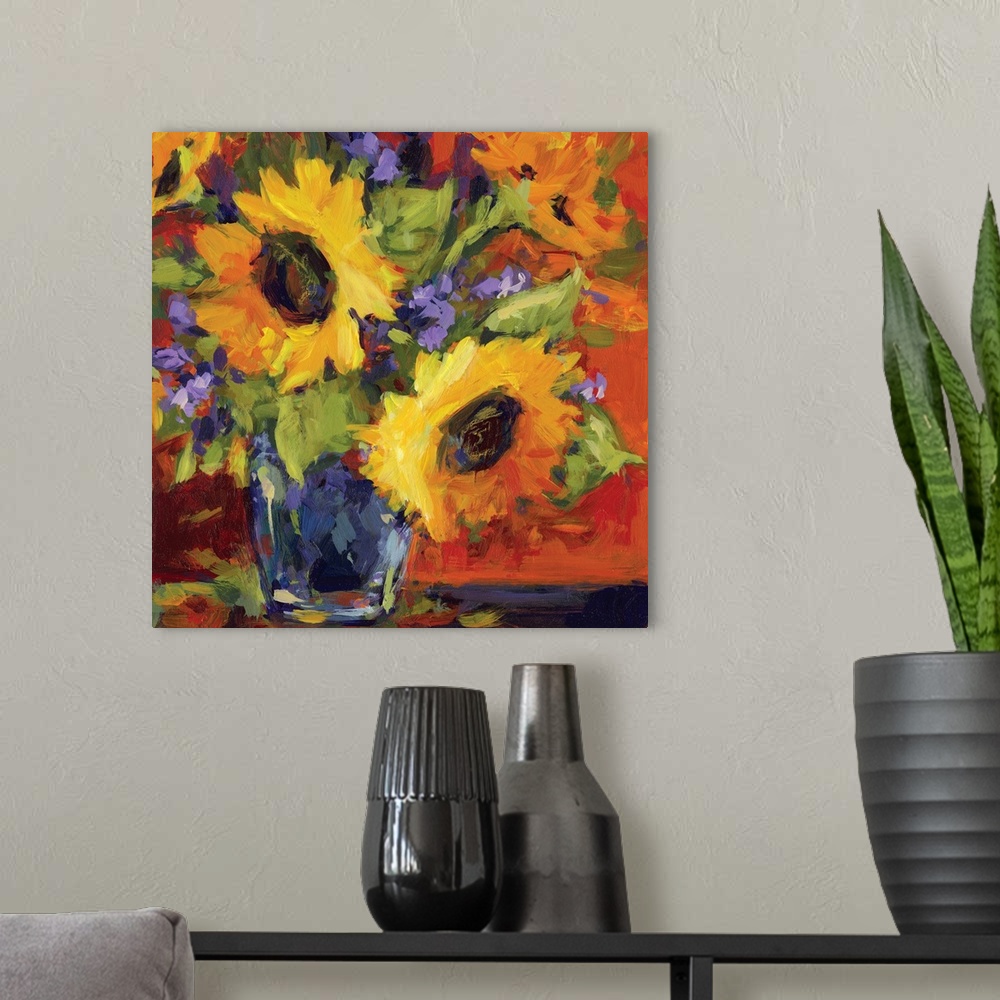 A modern room featuring This striking floral still life adds a dramatic statement to any room.