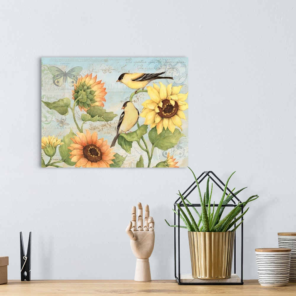 A bohemian room featuring Lovely bird art subtly infuses nature into the home.