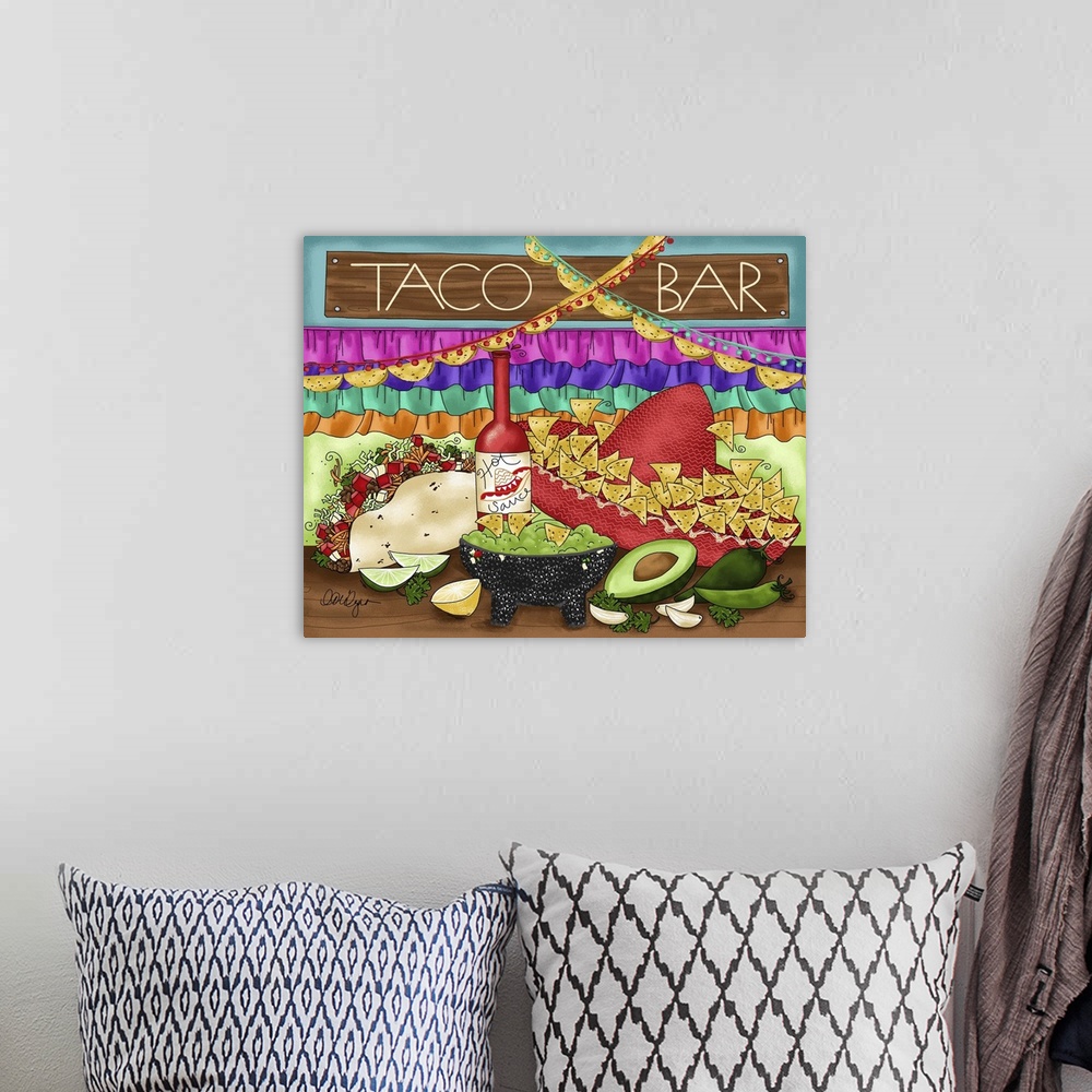 A bohemian room featuring Dig in to the taco bar!