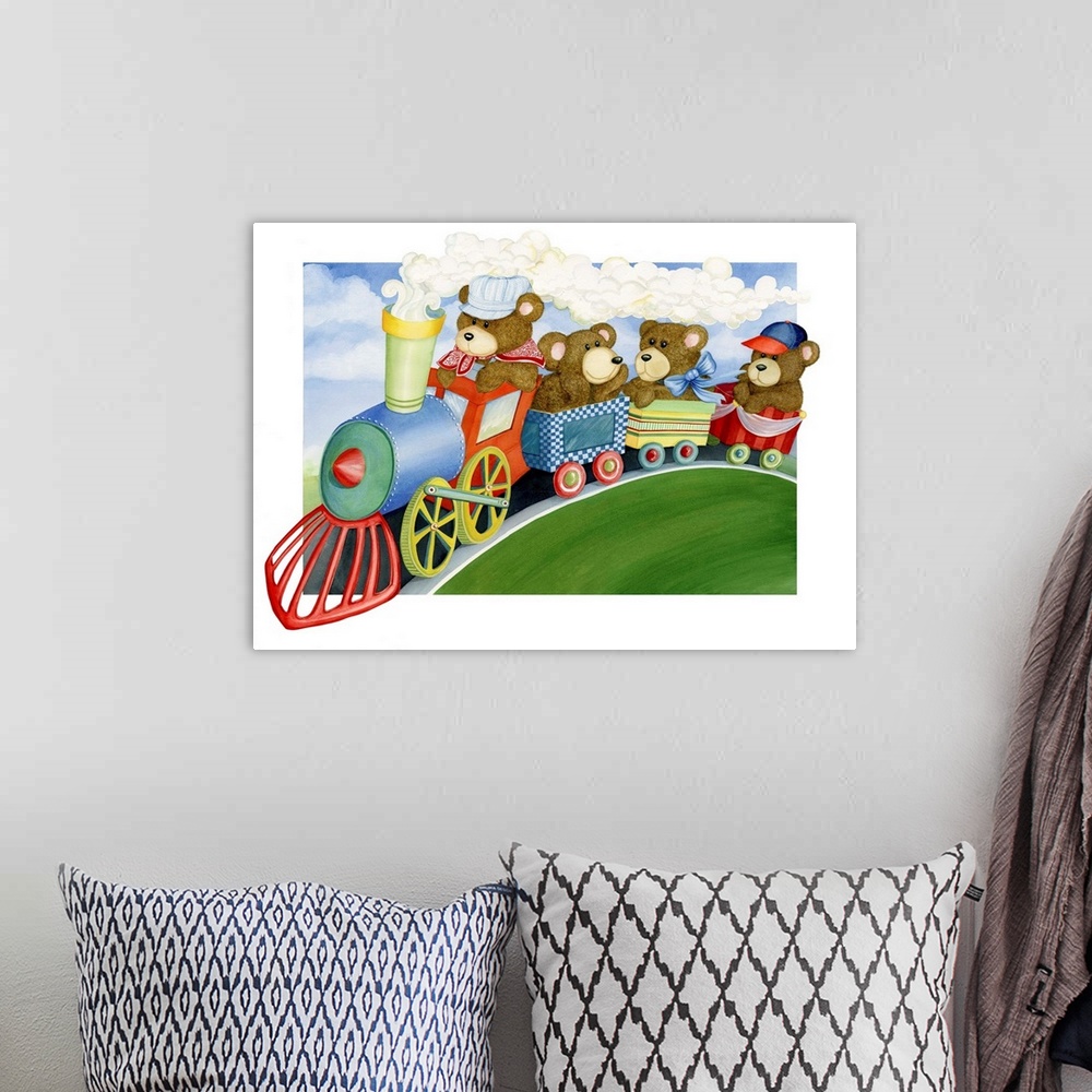 A bohemian room featuring Hop on board with this fun art for your child's room!