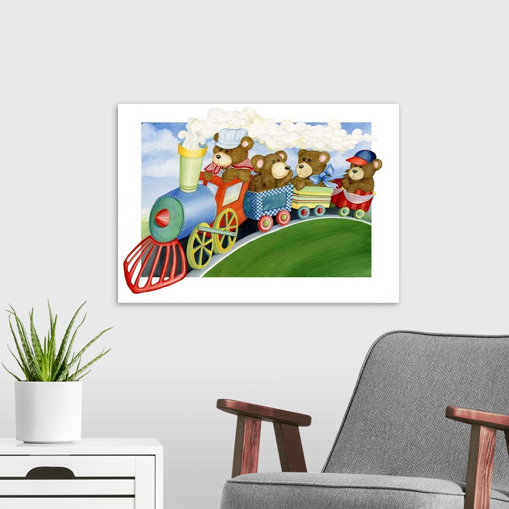 A modern room featuring Hop on board with this fun art for your child's room!