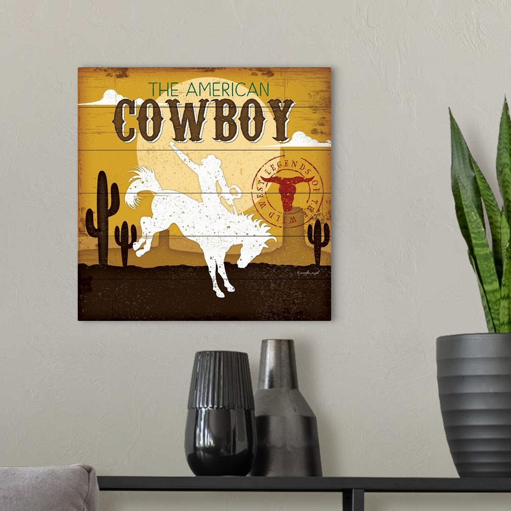 A modern room featuring The American Cowboy