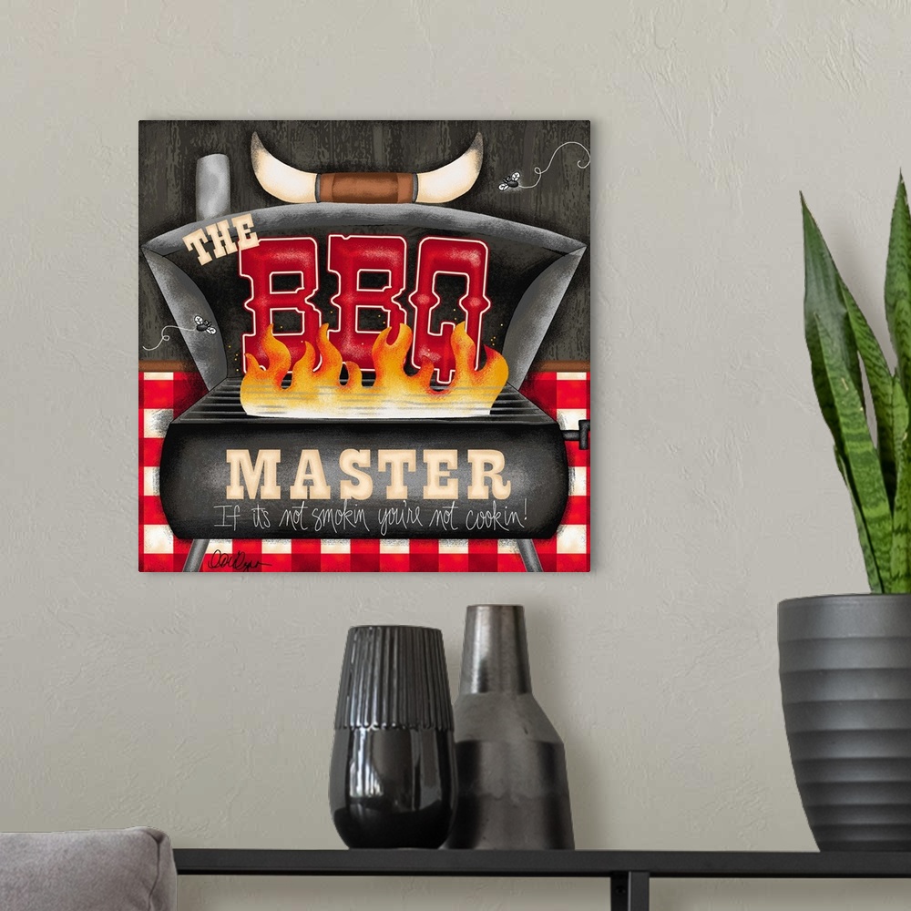 A modern room featuring Art that every Master of the Grill needs!