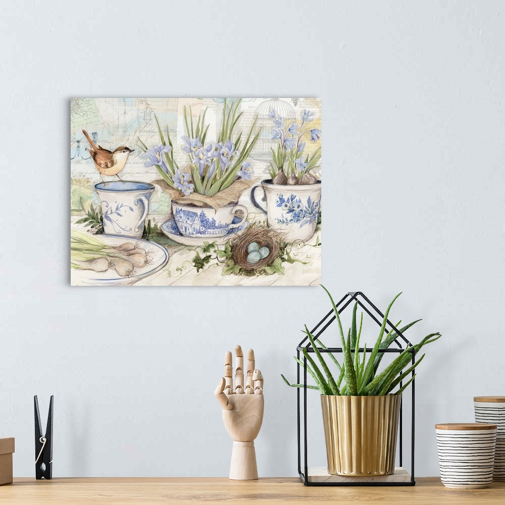A bohemian room featuring Lovely tea painting adds a gentle accent to your decor.