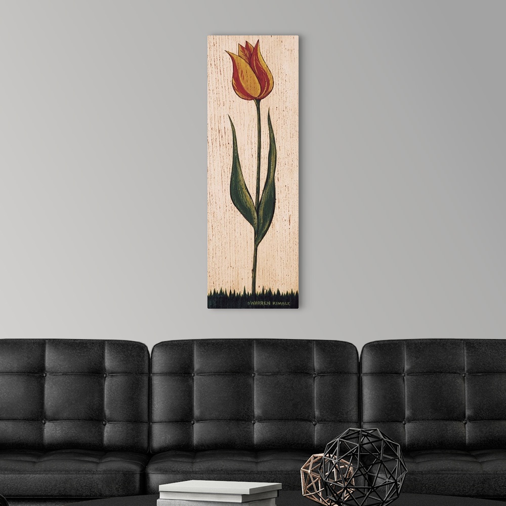 A modern room featuring American floral panel by renowned folk artist Warren Kimble