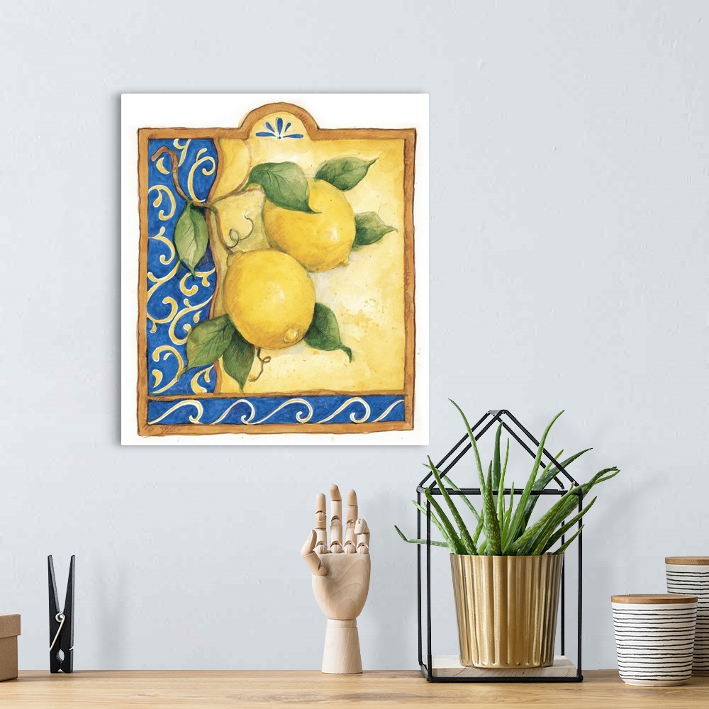 A bohemian room featuring Tuscan-themed fruit art with rich palette and patterns