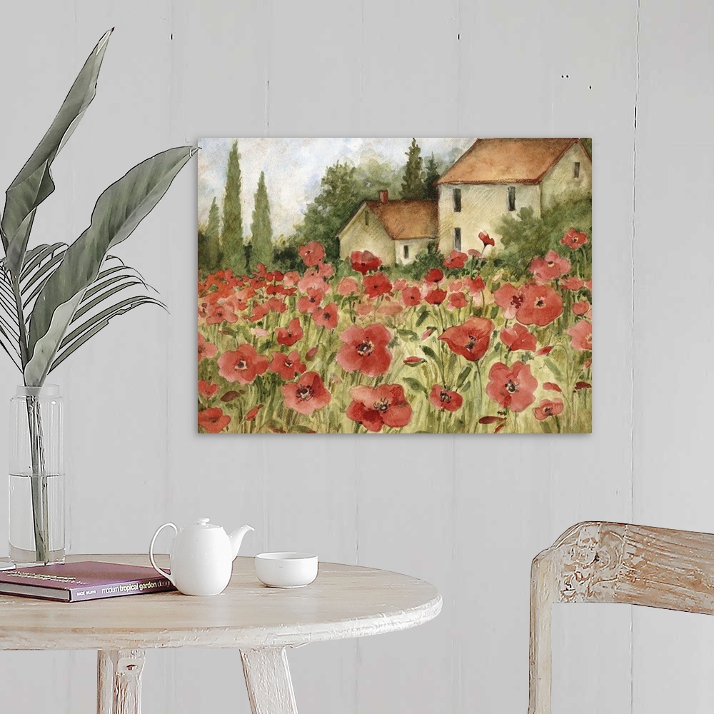 A farmhouse room featuring Beautiful Tuscan fields filled with Poppies,