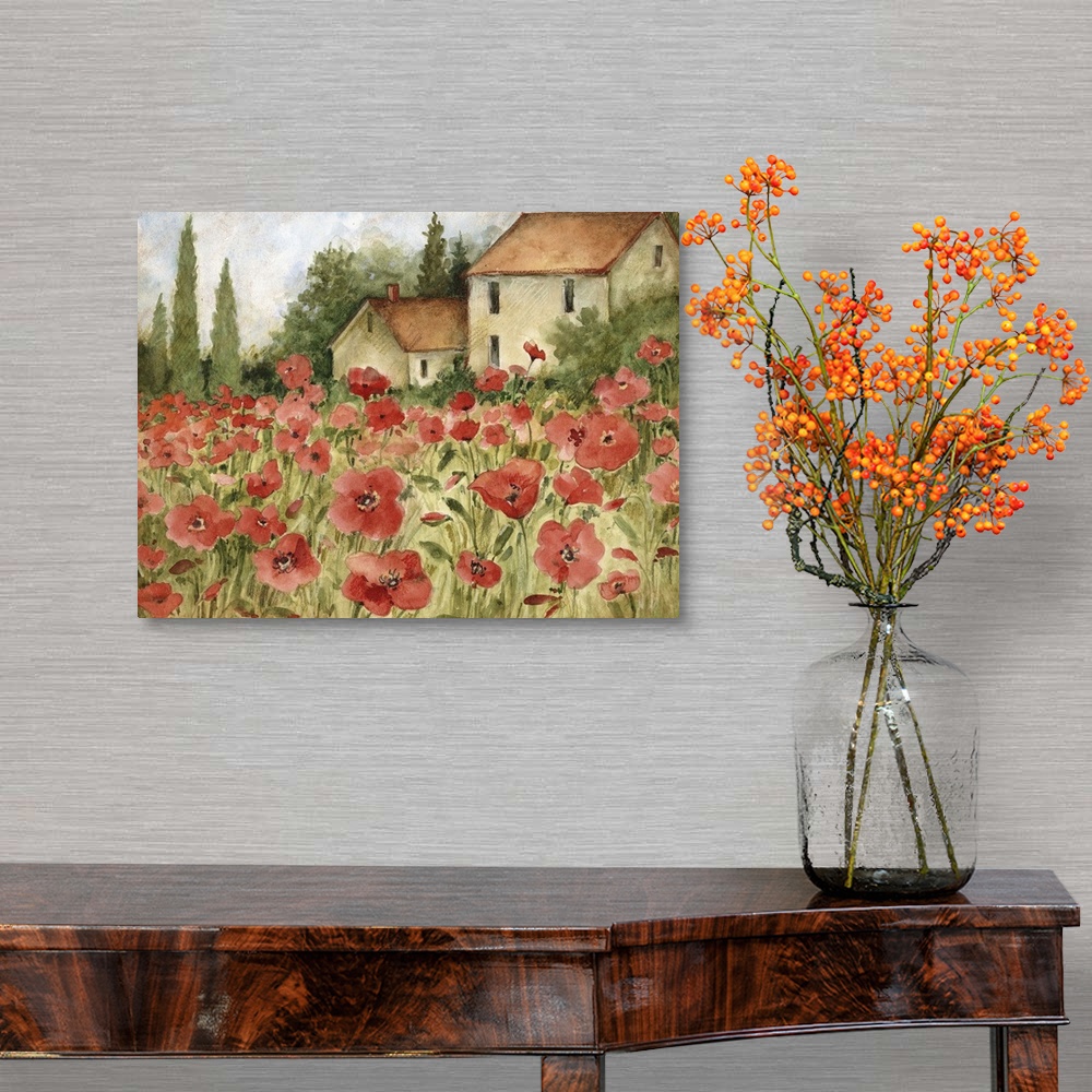 A traditional room featuring Beautiful Tuscan fields filled with Poppies,