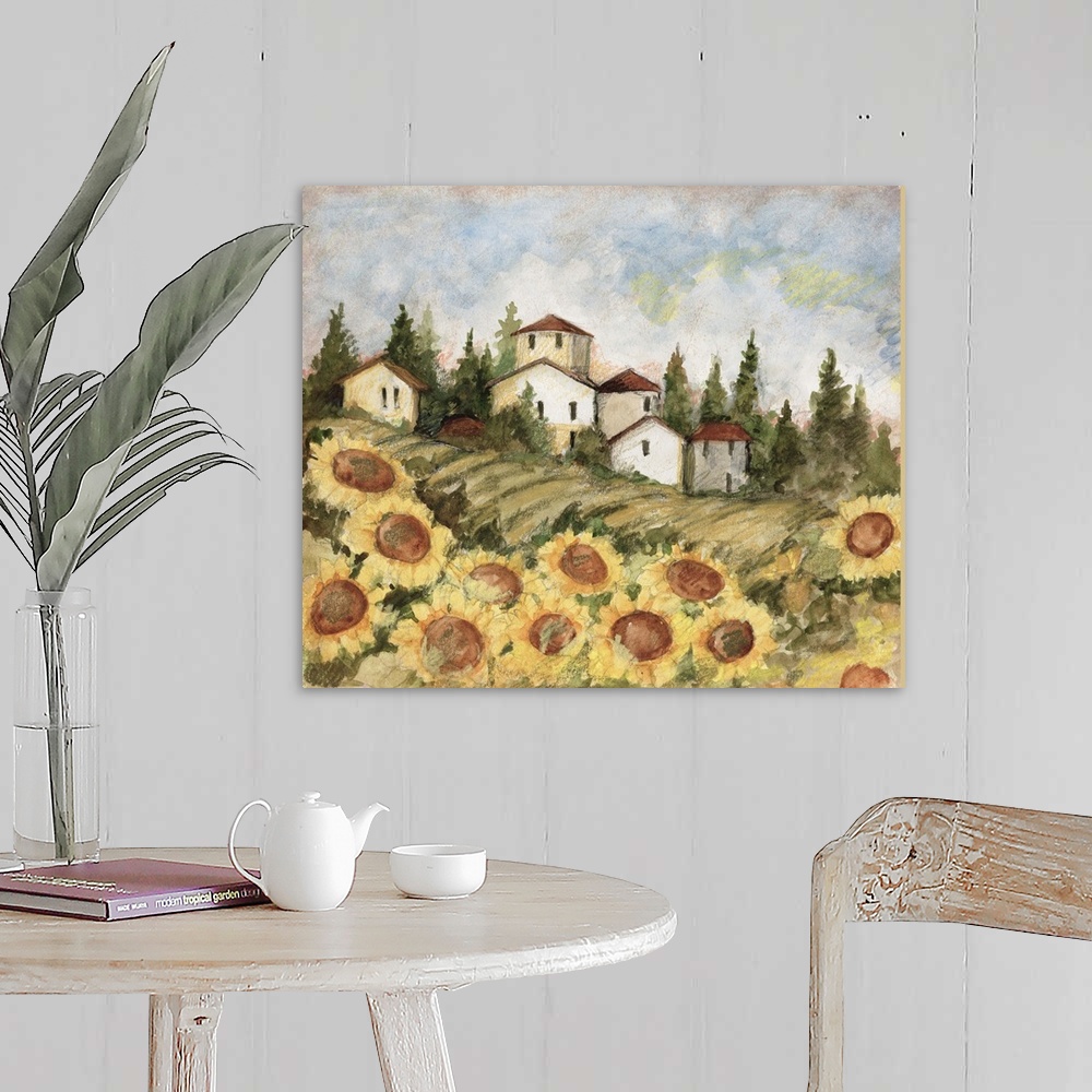 A farmhouse room featuring Beautiful Tuscan fields filled with Sunflowers