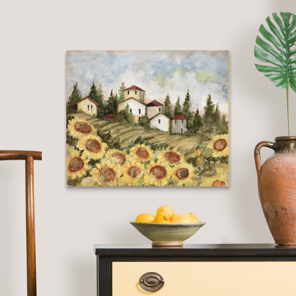 A traditional room featuring Beautiful Tuscan fields filled with Sunflowers