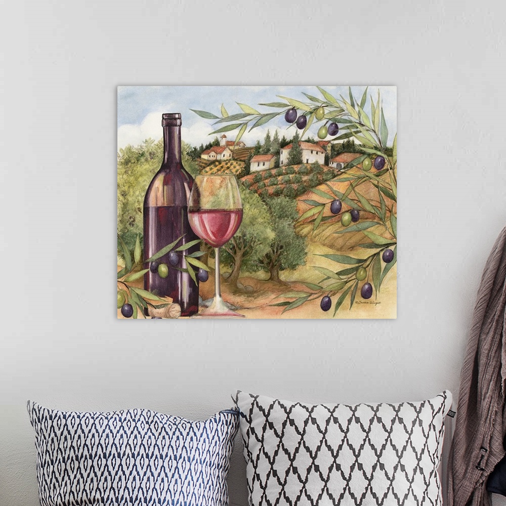 A bohemian room featuring A Tuscan hillside captures the earthy elegance of the vineyard.