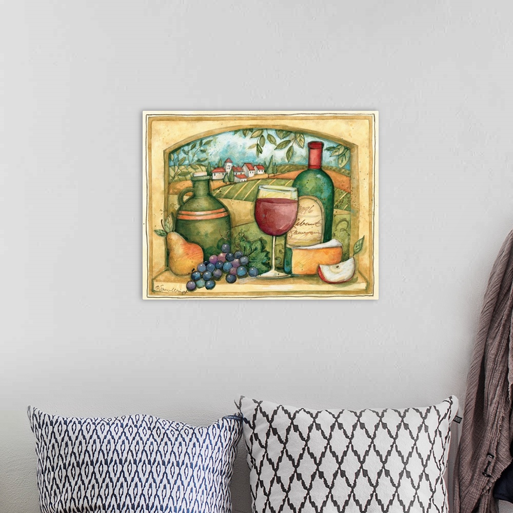 A bohemian room featuring Tuscan-inspired food and wine scene works in any home décor