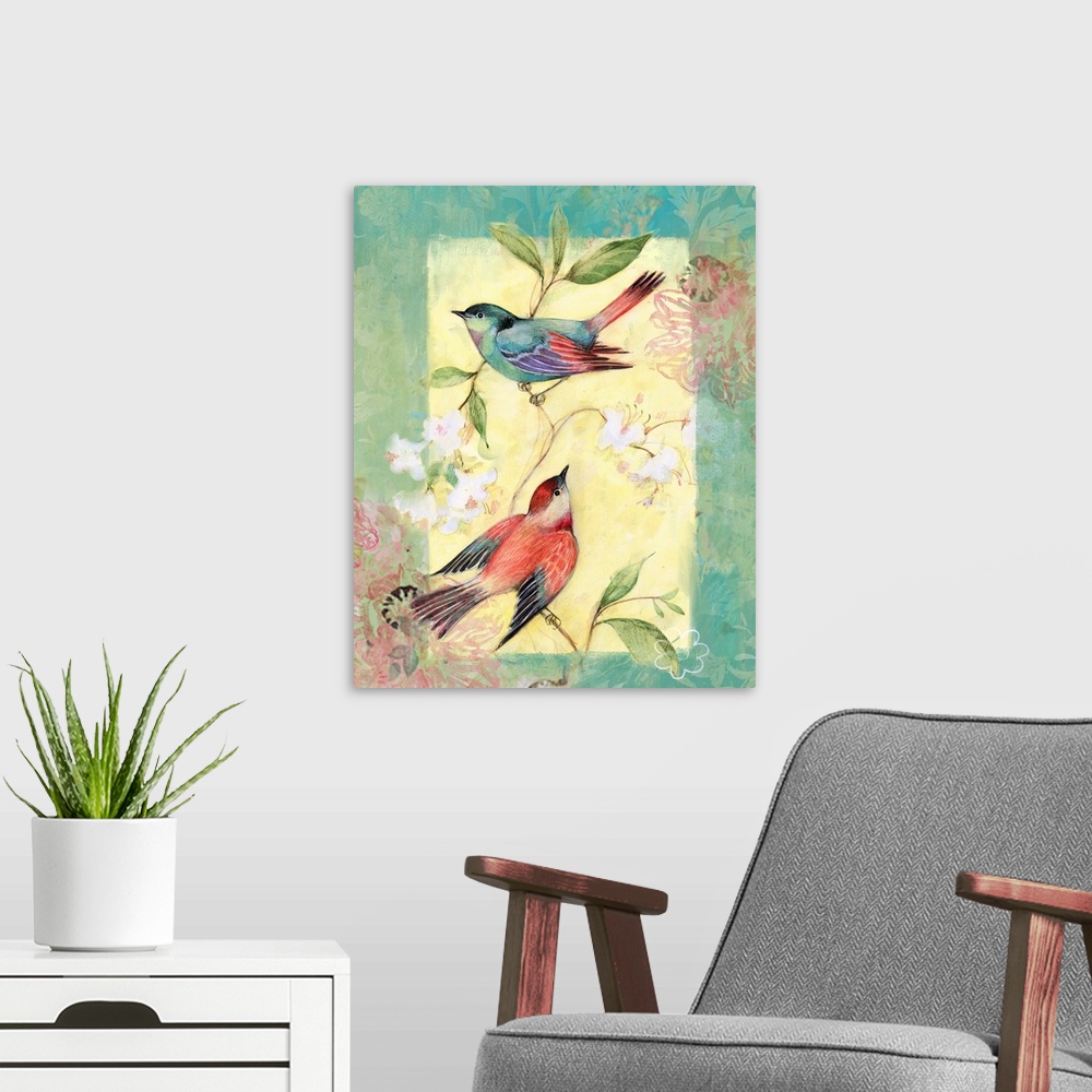 A modern room featuring Simple and beautiful bird art for any home decor.