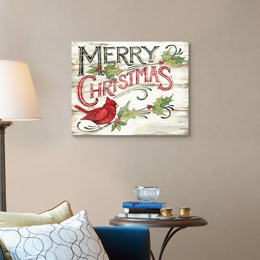 A traditional room featuring A vintage Merry Christmas sign captures a classic holiday look.