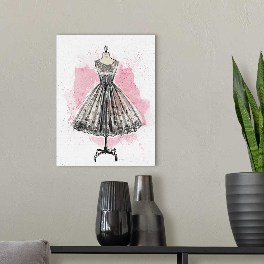 A modern room featuring Vintage fashion image of little black dress evokes a retro but timely sensibility.
