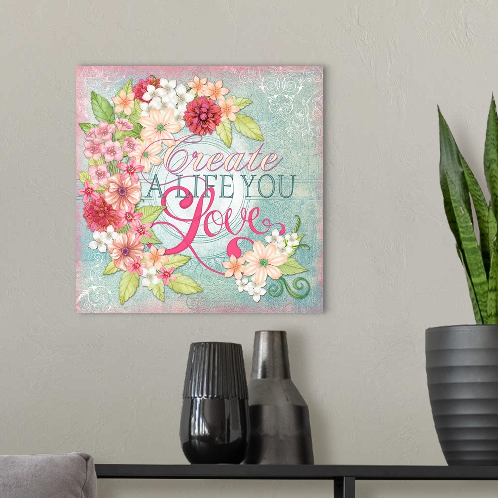 A modern room featuring Elegant flowers combine with inspirational message for a lovely accent