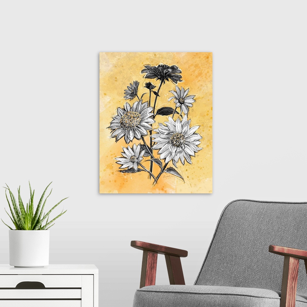 A modern room featuring Vintage floral art in classic home decor palette.