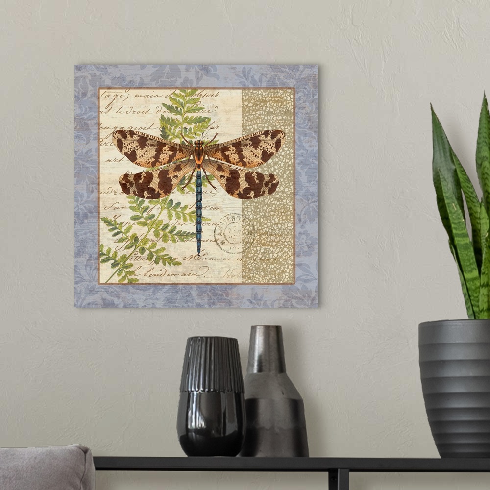 A modern room featuring The elegance of nature abounds with this lovely dragonfly art.