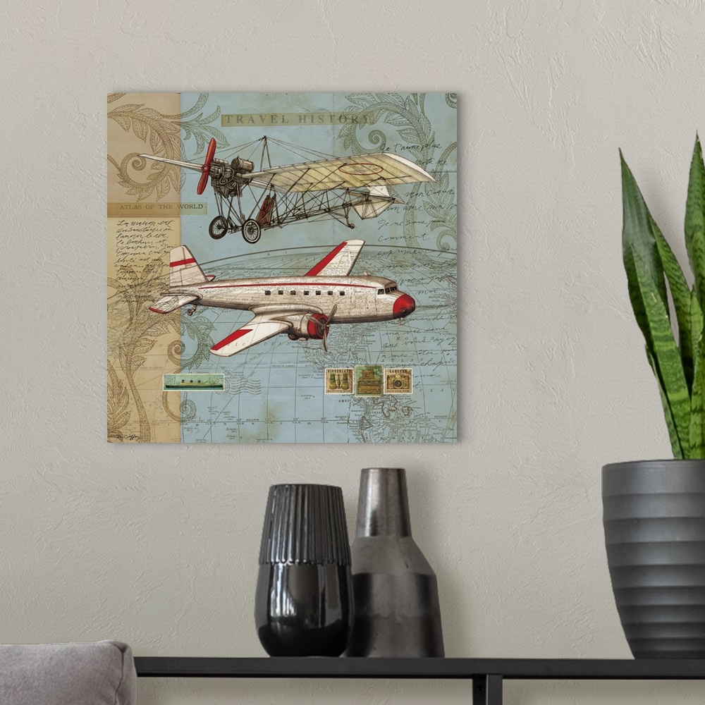 A modern room featuring Vintage Travel motif perfect for den, study, office and more