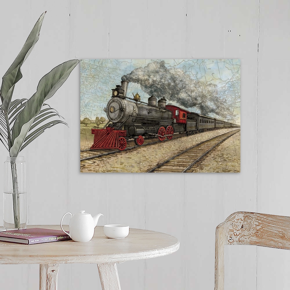 A farmhouse room featuring Vintage Travel motif perfect for den, study, office and more
