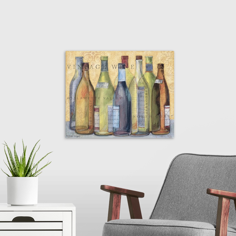 A modern room featuring Contemporary yet classic wine bottle scene