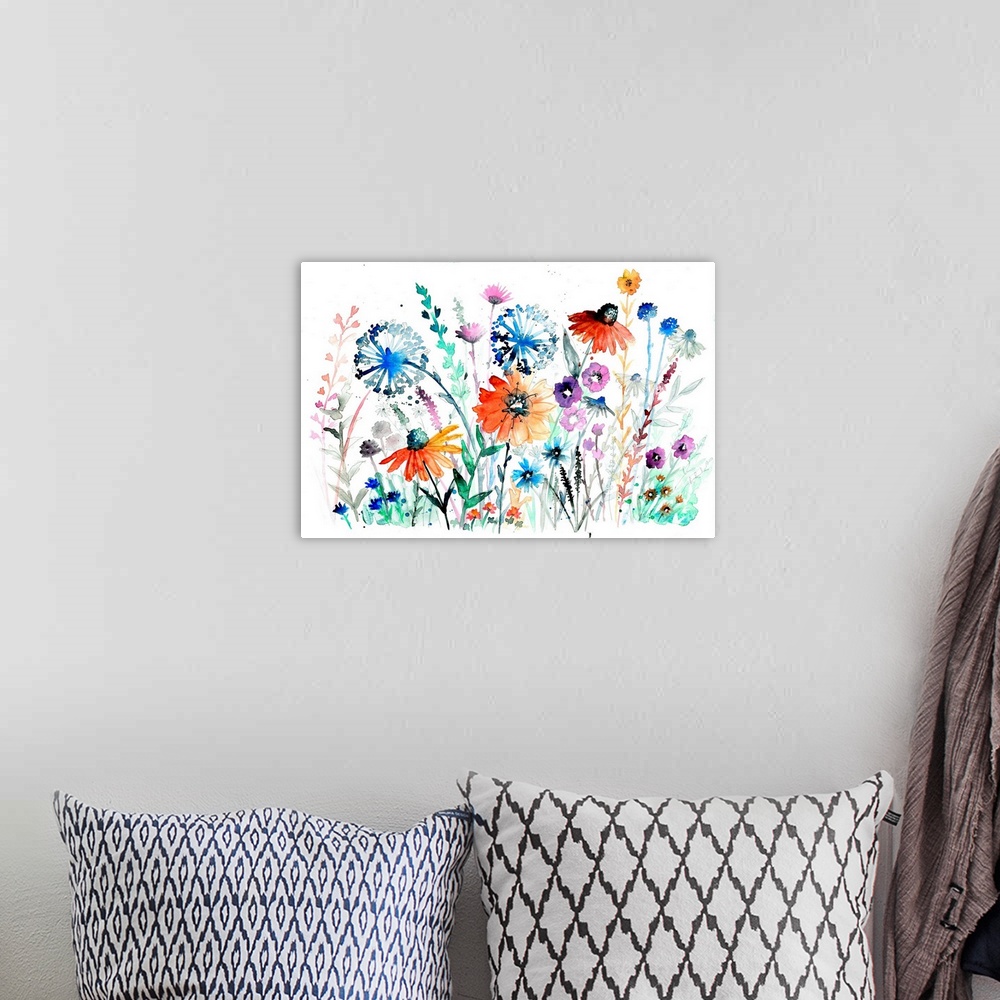 A bohemian room featuring Simple and loose watercolor flowers have a delicate touch for any room.