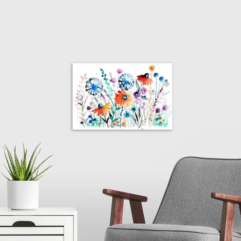 A modern room featuring Simple and loose watercolor flowers have a delicate touch for any room.