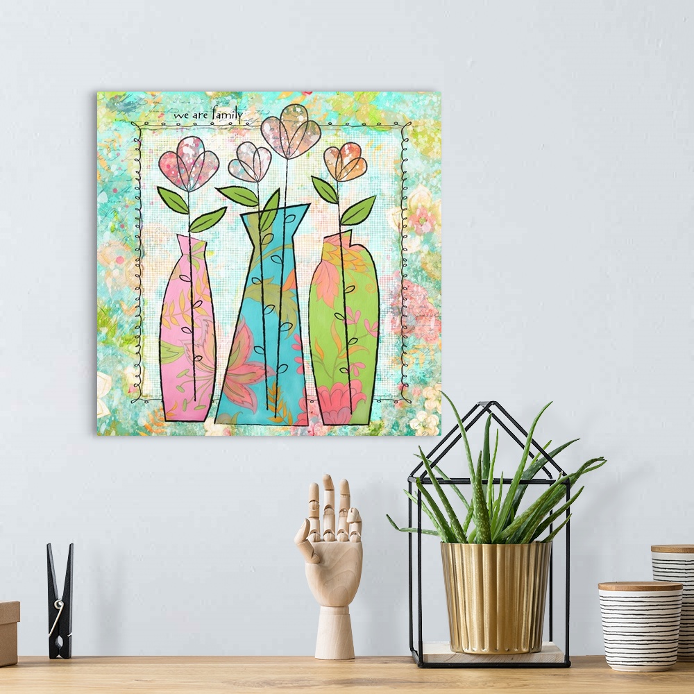 A bohemian room featuring whimsical floral art for any room décor